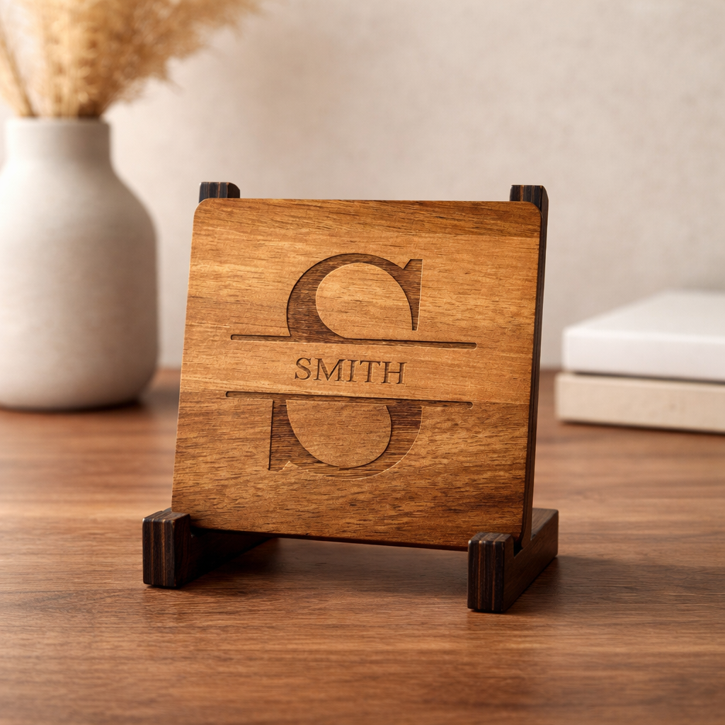 Custom Wooden Monogram Coasters (Set of 4)